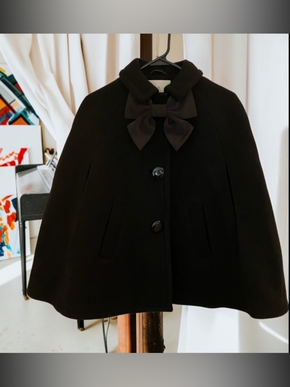 BEAUTIFUL CONDITION! KATE SPADE NEW YORK WOOL BLEND BOW CAPE COAT JACKET SIZE XS